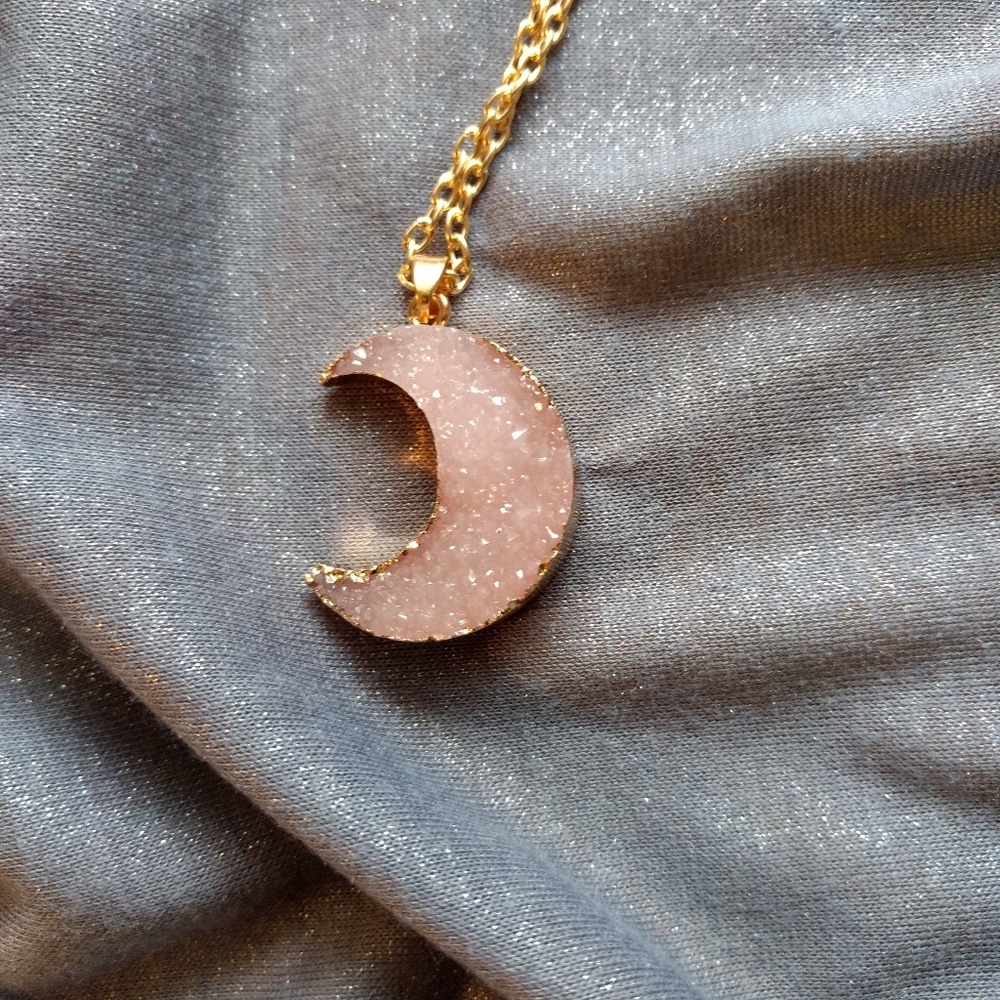 🎉🎈SALE!!! Host Pick🎉🎈 Pink Druzy Moon Pendant - Picture 4 of 4